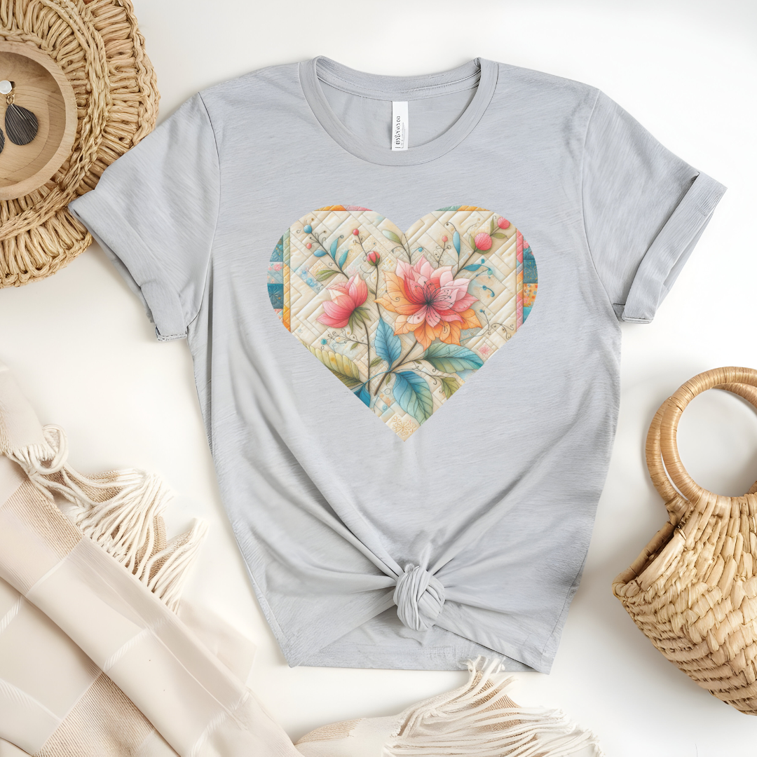 a t - shirt with a floral heart on it