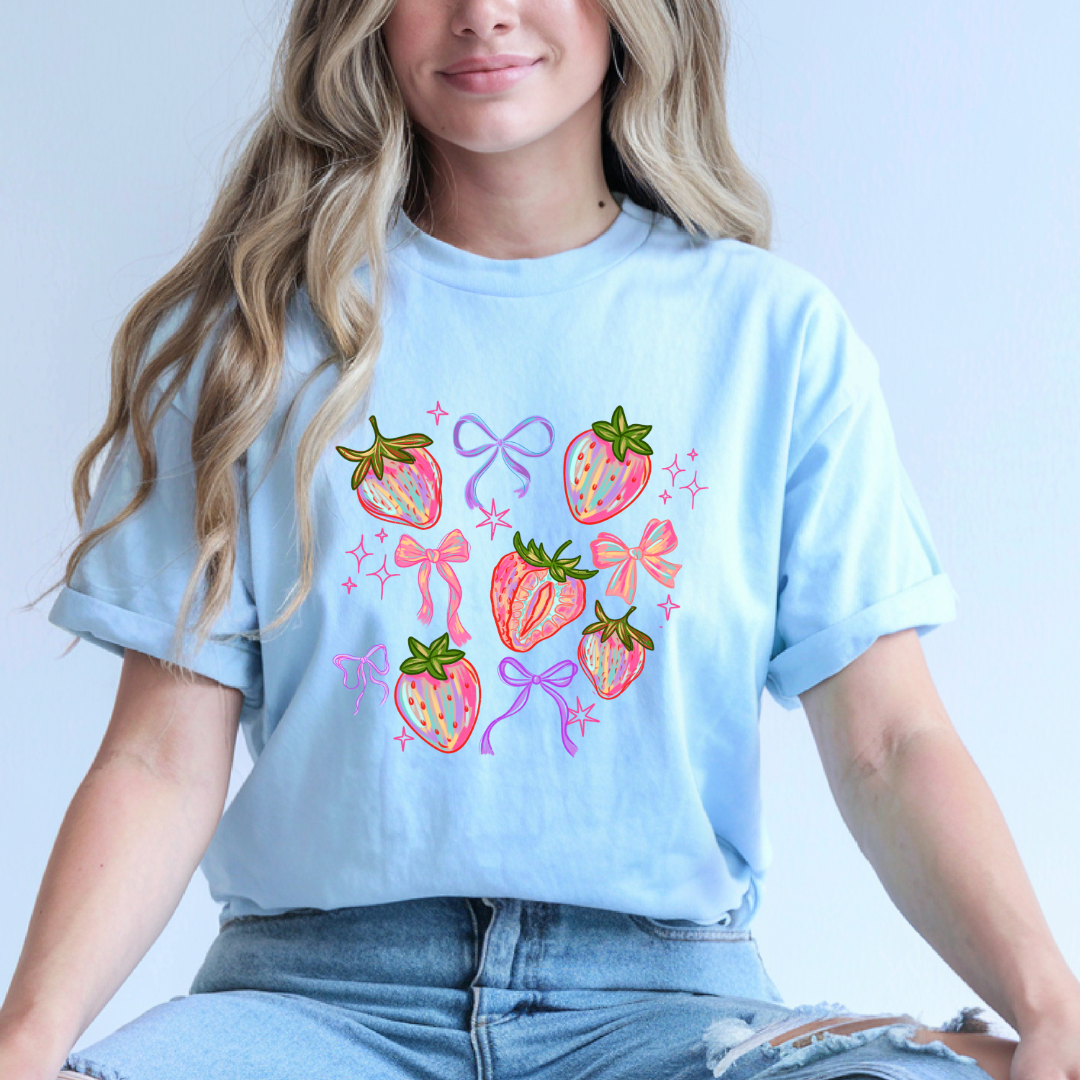 Brushed Strawberries and Bows Coquette Tshirt
