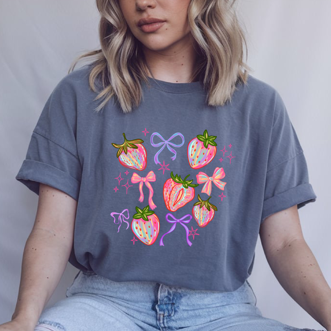 Brushed Strawberries and Bows Coquette Tshirt