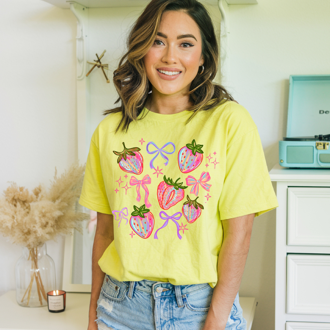 Brushed Strawberries and Bows Coquette Tshirt