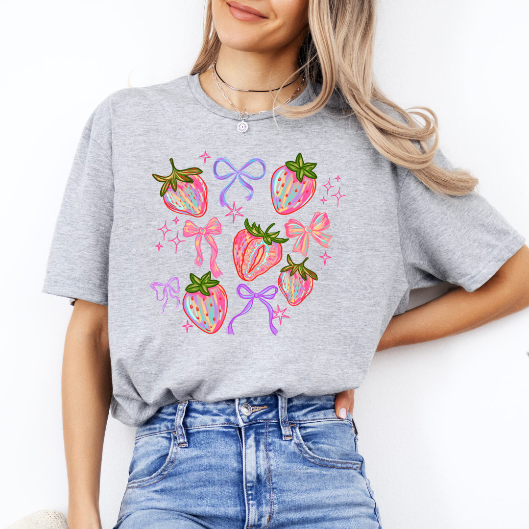 Brushed Strawberries and Bows Coquette Tshirt