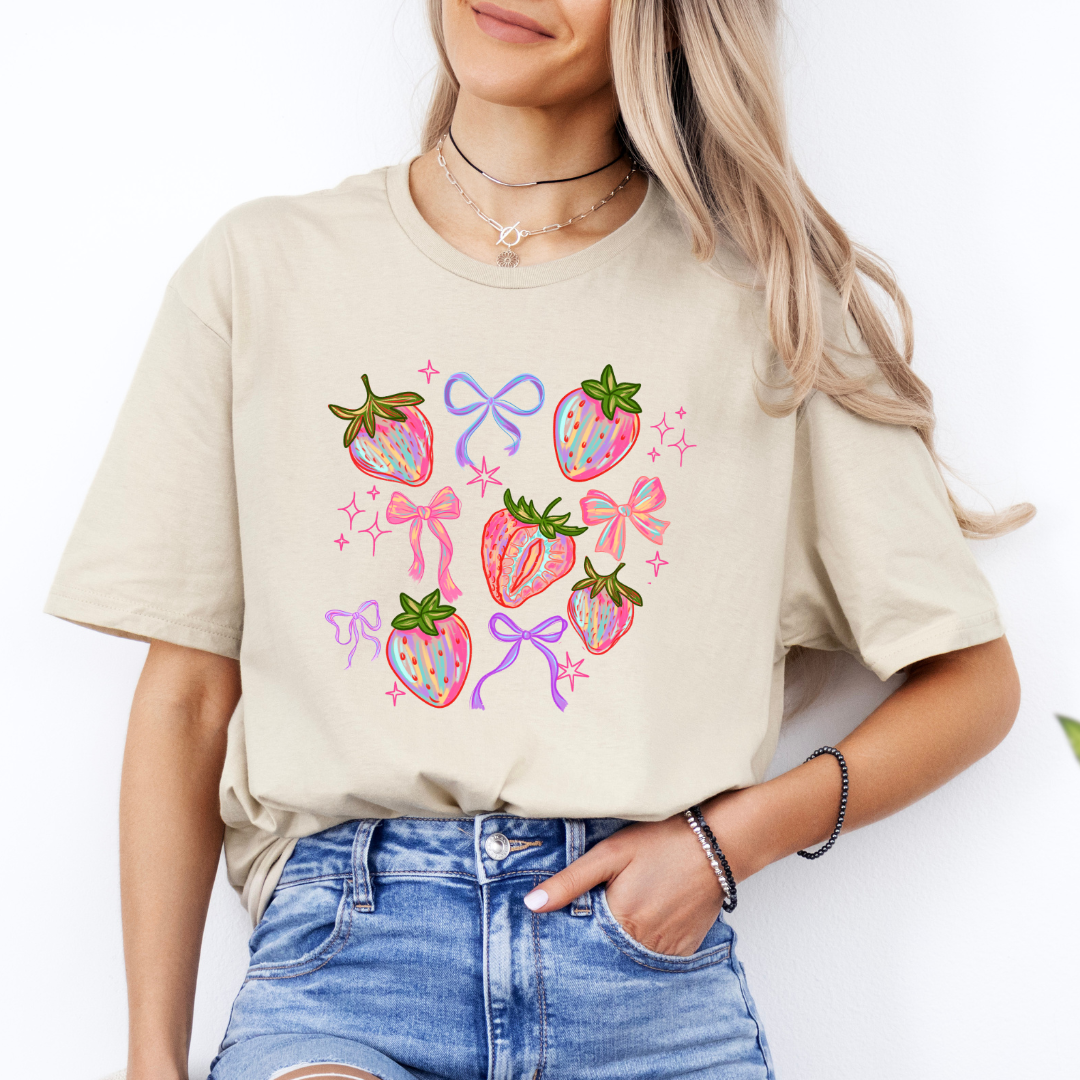 Brushed Strawberries and Bows Coquette Tshirt