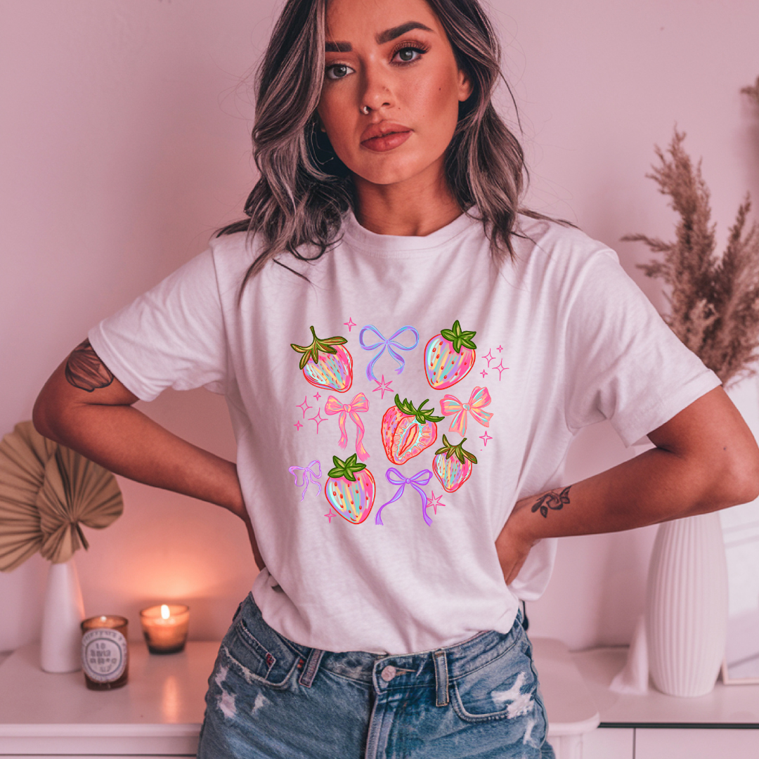 Brushed Strawberries and Bows Coquette Tshirt