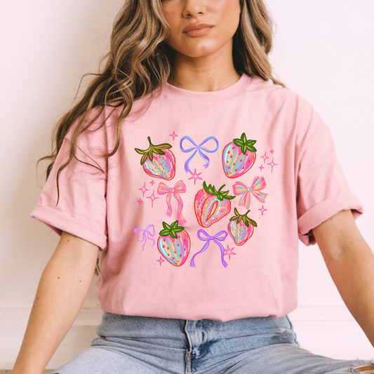 Brushed Strawberries and Bows Coquette Tshirt