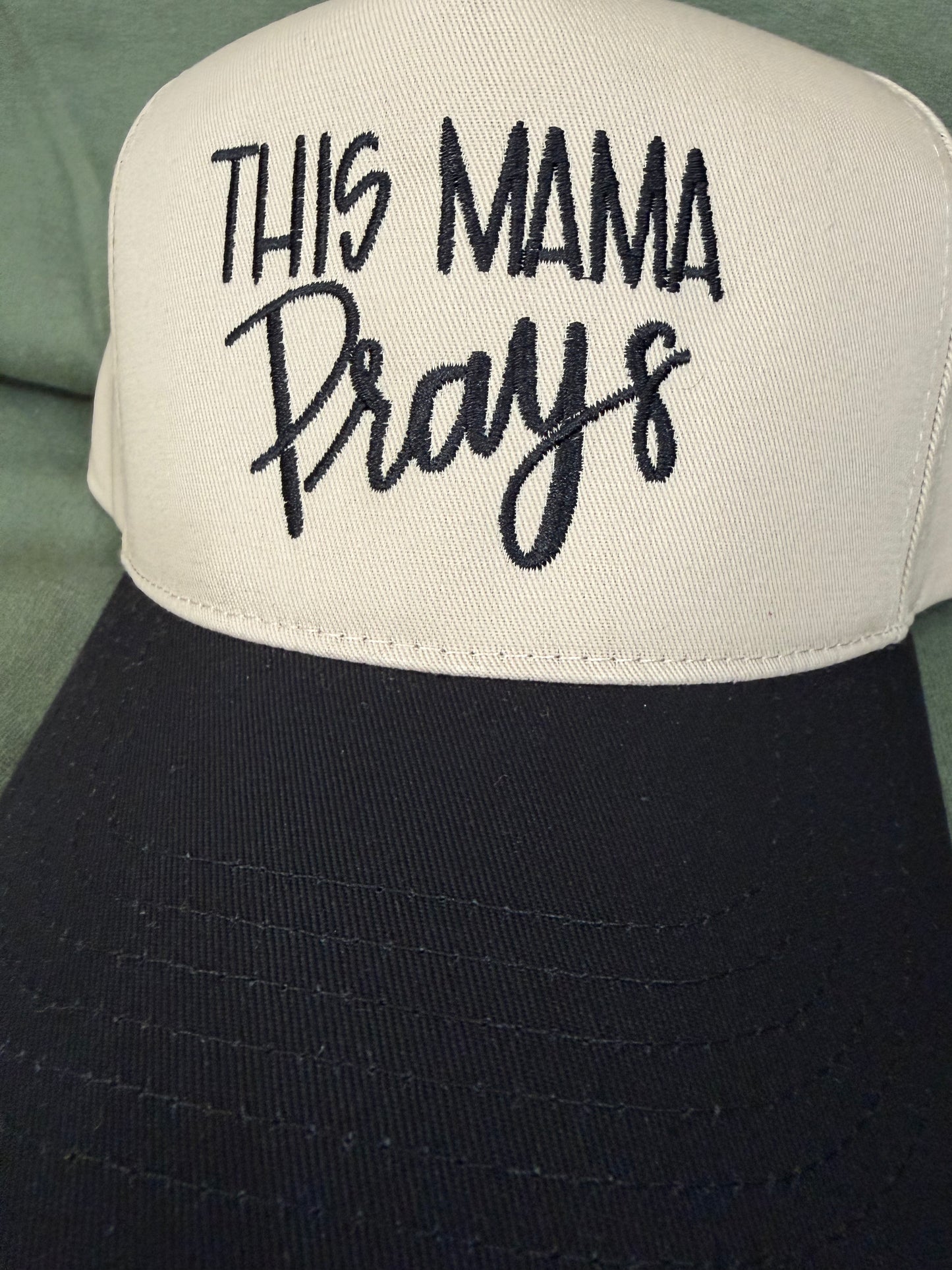 This Mama Prays Hat — Natural & Black | Black Print