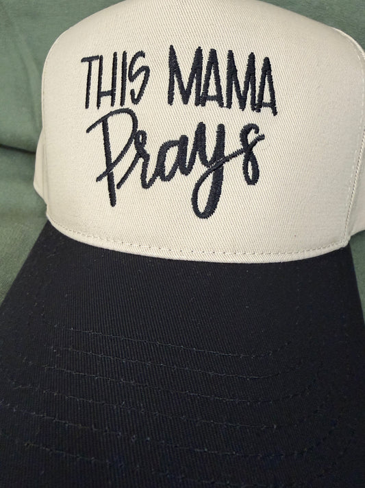 This Mama Prays Hat — Natural & Black | Black Print